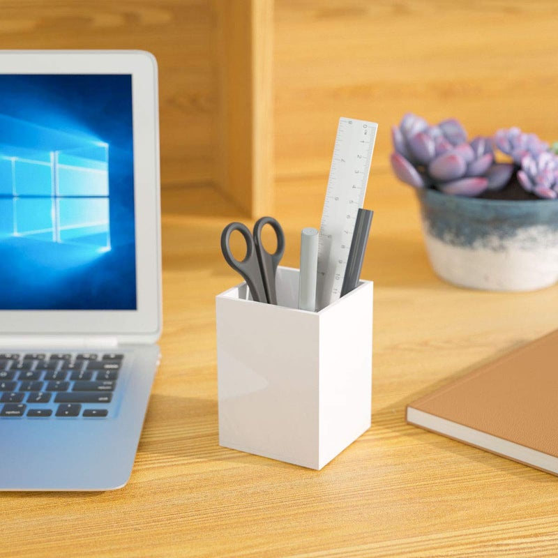 NIUBEE White Acrylic Pen Holder 4 Pack, Desktop Pencil Cup Stationery Organizer for Office Desk Accessory - Image 4